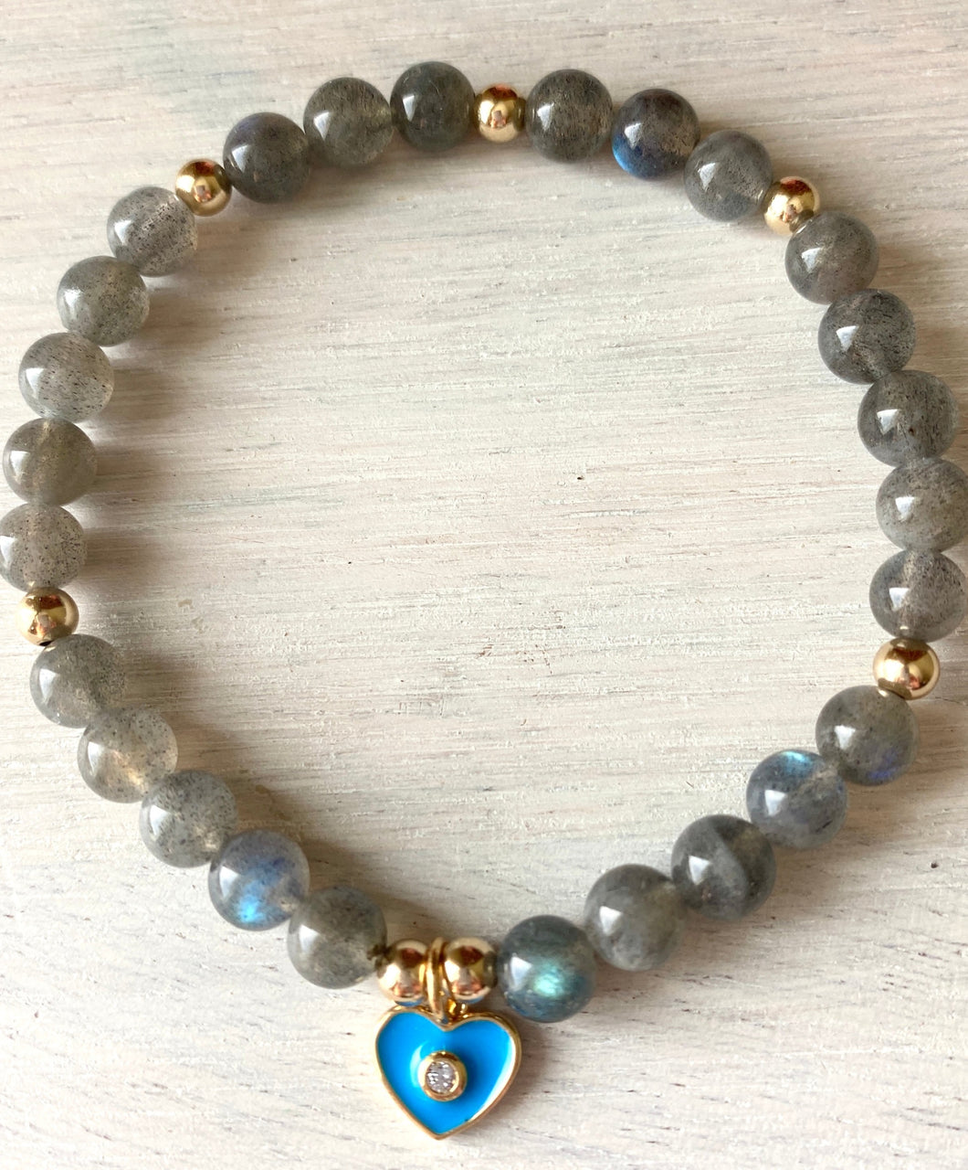 6MM Labradorite with Blue Enameled Heart